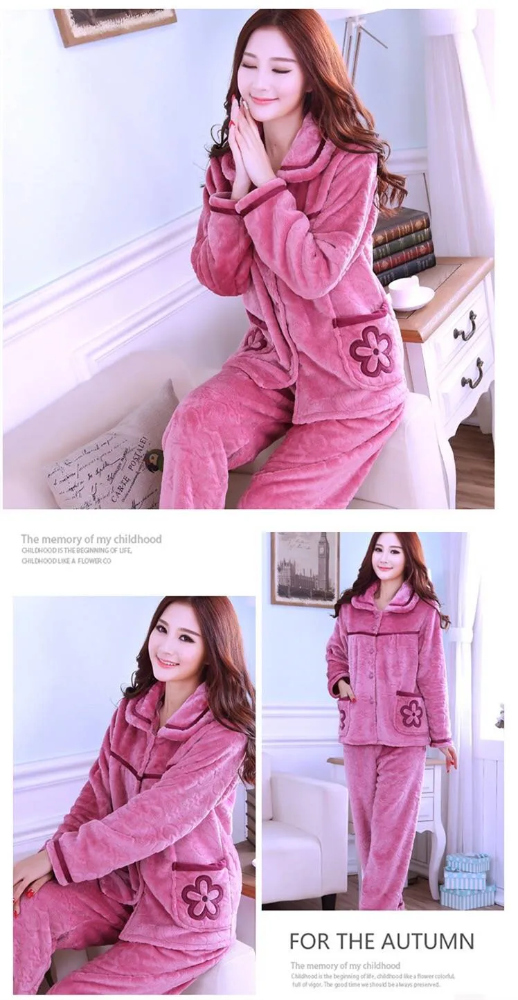 Зимние толстые теплые женские пижамные комплекты с длинными рукавами бархатные пижамы пижамные комплекты Домашняя одежда с животными толстый домашний костюм
