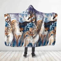 native wolf 3d all over printed hooded blanket adult child sherpa fleece wearable blanket microfiber bedding 03