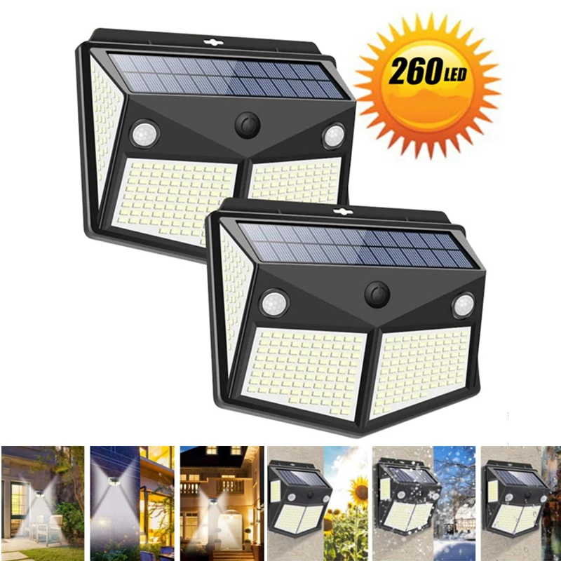 

160/260 LED Solar Lights Solar Garden Light 3 Modes Motion Sensor Outdoor Waterproof Wall Lamps for Pathway Street Decoration