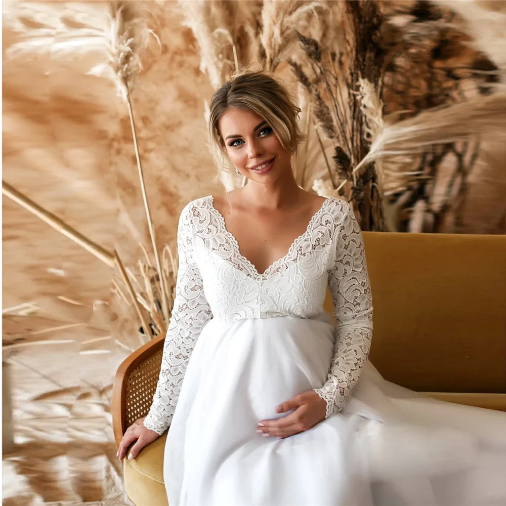 Lace White Maternity Dresses For Baby Shower Sexy Pregnancy Photo Shoot Maxi Gown Pregnant Women Party Wedding Photography Props