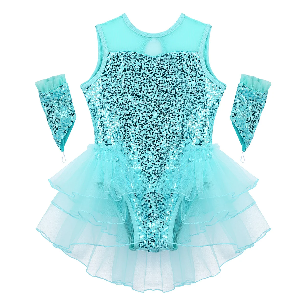 Шифоновая Детская Одежда для танцев плиссированное Сетчатое гимнастическое