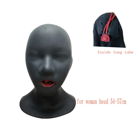 Бесшовная Популярная 3D латексная маска на капюшон, закрытые глаза, Фетиш с красным ртом, заглушка, оболочка, Женская задняя молния