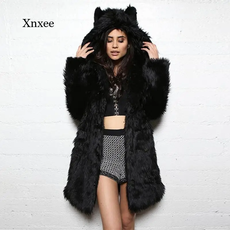 

Зимнее женское пальто с мехом мишки тедди, уличная Модная женская шапка средней длины, женское меховое пальто с леопардовым принтом, 3 вида с...