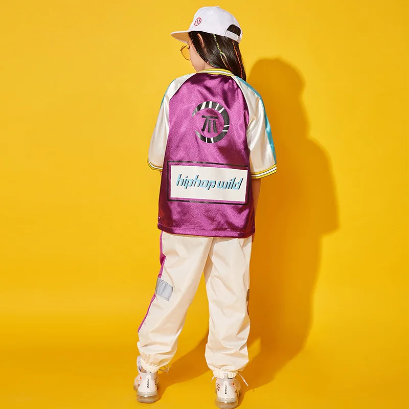 Детская одежда в стиле хип хоп фиолетовая куртка с блестками топы и брюки для