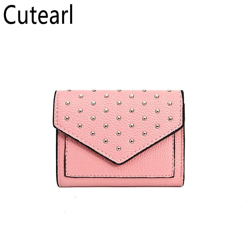 

Женские трендовые однотонные Кошельки для монет, простой короткий модный кошелек с заклепками для женщин, высококачественный держатель дл...