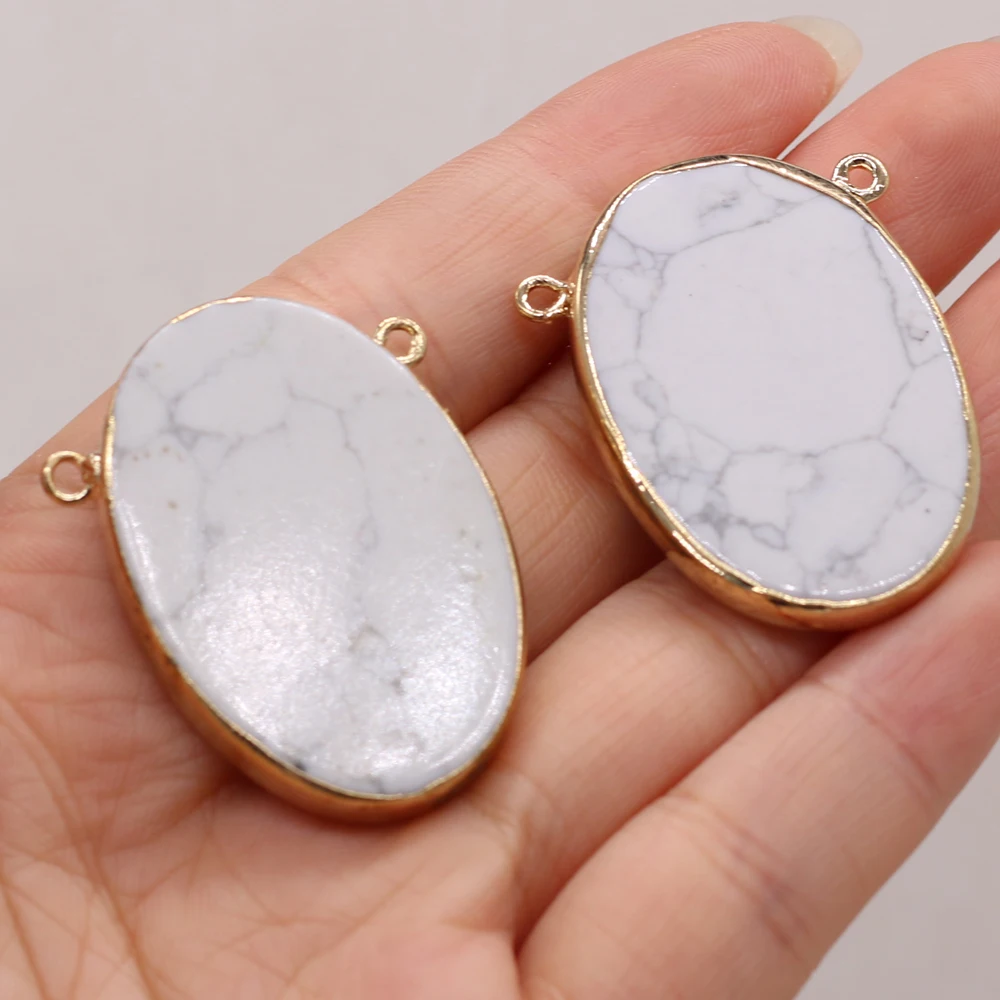

Natural semi-precious stone egg-shaped degree Phnom Penh White Turquoise Double Ring Ladies Pendant Bead DIY Necklace Bracelet
