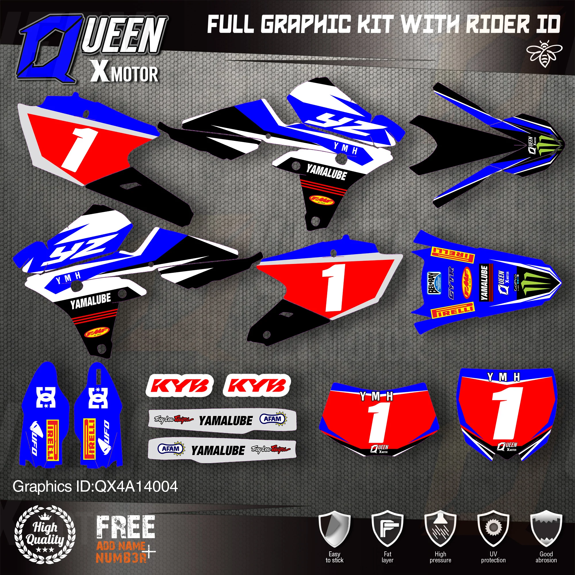 

QUEEN X MOTOR Custom Team графические фоны наклейки 3M Набор наклеек для YAMAHA 14-18YZ250F 15-18YZ250FX WRF250 14-17YZ450F 004