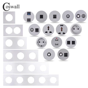 coswall r12 silver grey gray aluminum panel wall switch eu french socket usb charger tv rj45 cat6 modules diy free combination free global shipping