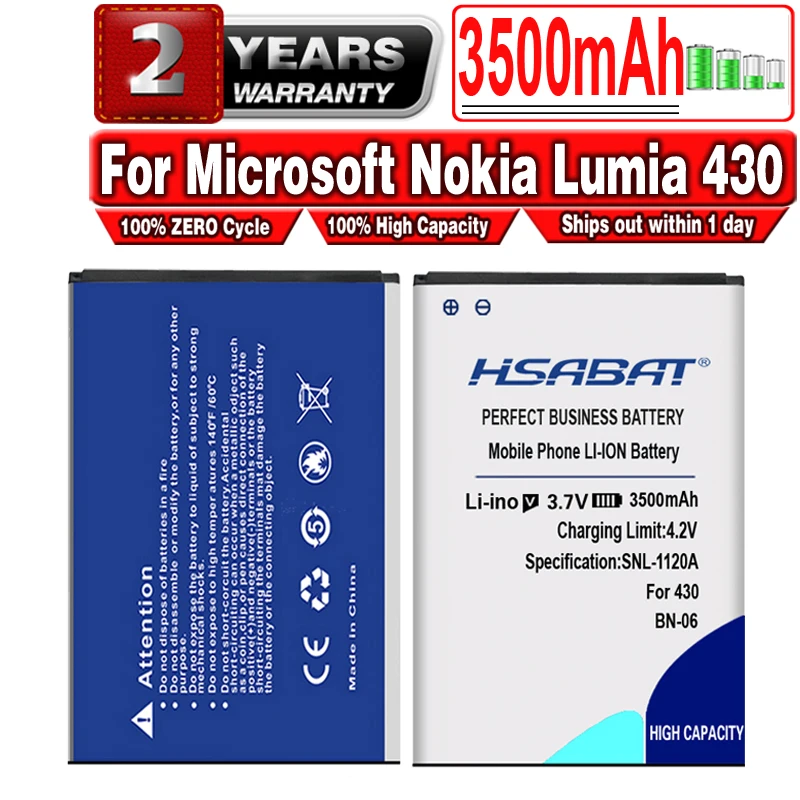 

HSABAT 3500mAh BN-06 BN06 BN 06 Battery for Microsoft Nokia Lumia 430 Lumia430