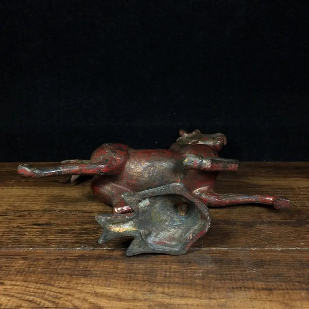 

Home Decor 8" Tibet Buddhism Temple Old Bronze Cinnabars Chinese Zodiac Horse Statue Ma Ting Feiyan Gallop