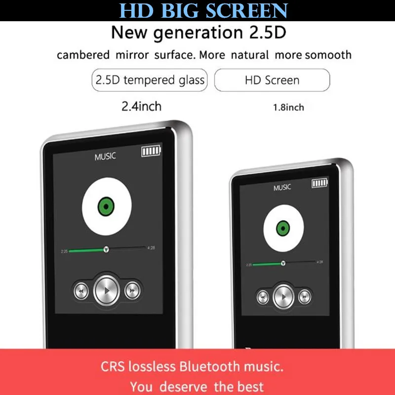 Фото Беспроводной HiFi HD MP3 MP4 плеер 2,4 дюйма, стерео Бас микрофон наушники, кабель быстрой зарядки, динамик FM Запись и TF слот + 32 Гб TF карта №3
