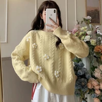 japan style womens sweaters 2021 winter three dimensional floret long sleeved sweater loose o neck pullover sueters de mujer