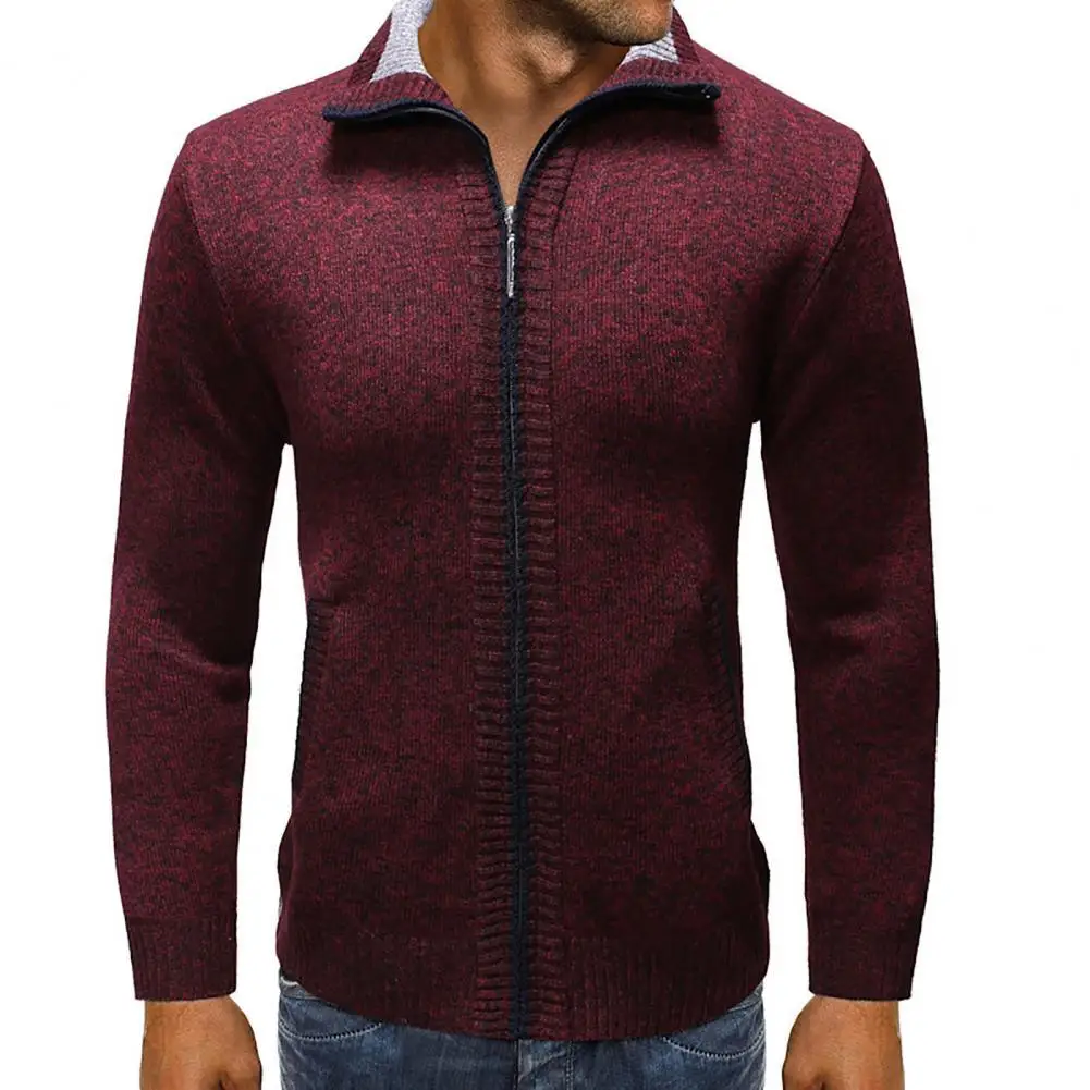 

Long Sleeve Two Pockets Women Sweater Coat Soft Texture Stand Collar Zipper Closure Cardigan Sweater Knitwear