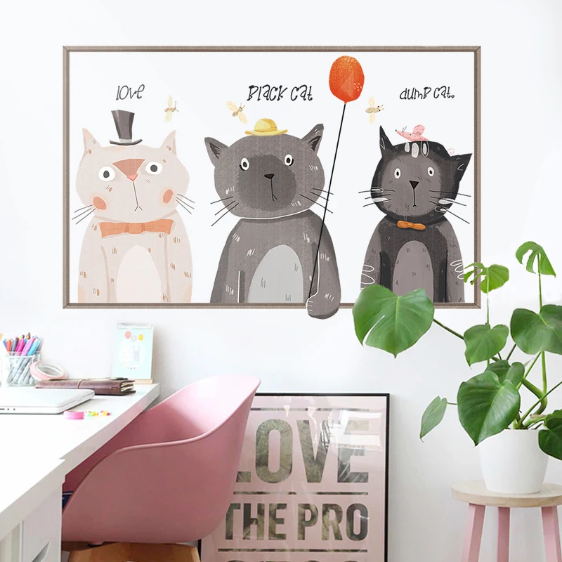 

Cute Cat Wall Stickers Animals for Kids Room Living Room Decoration Cartoon DIY Vinyl Wallpaper Art Decals Self Adhesive PVC