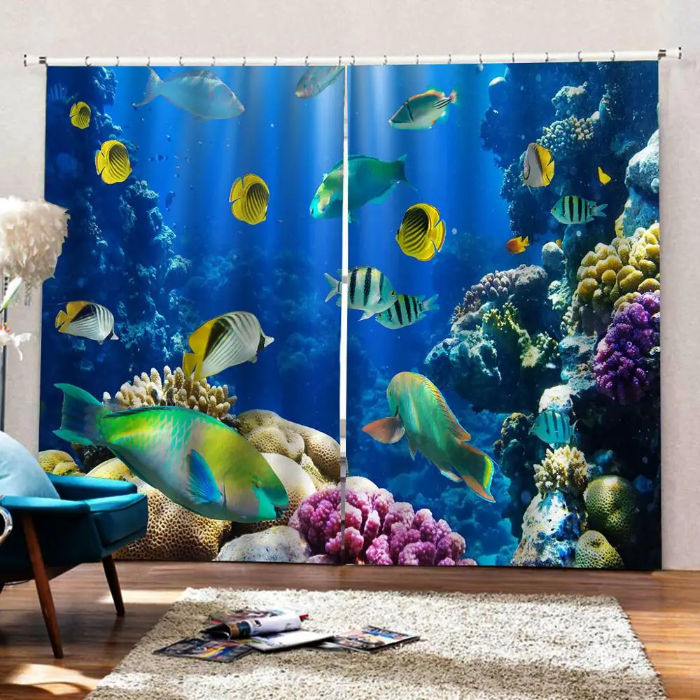 Шторы с изображением синего океана Детские занавески 3D Оконные Занавески для