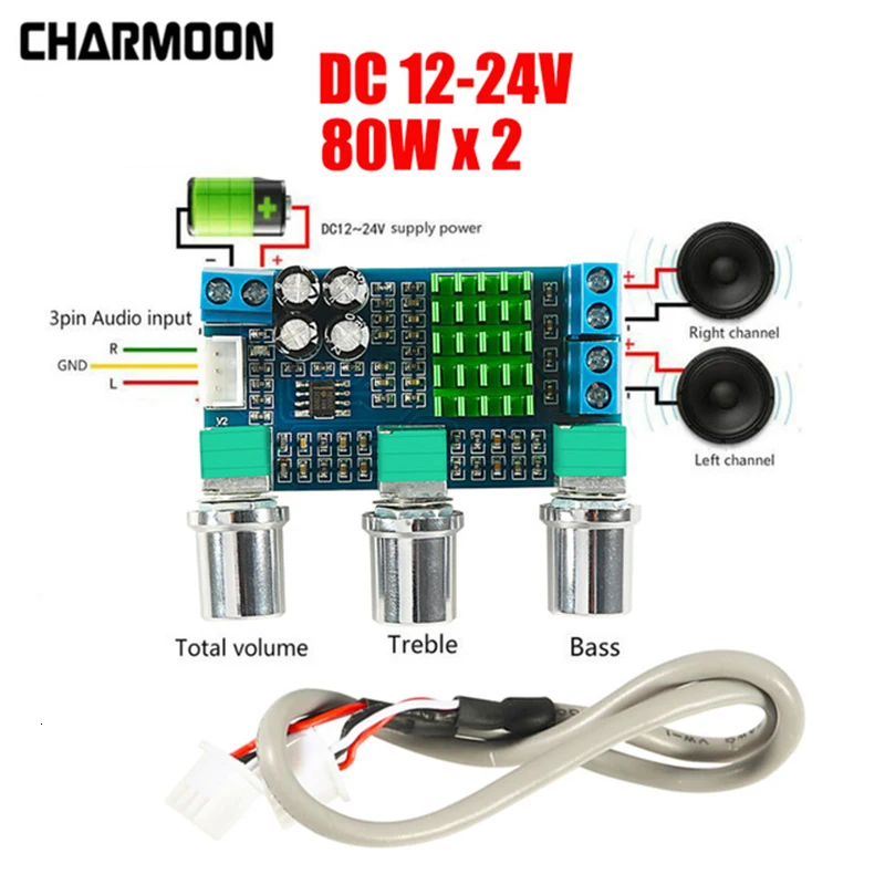 Dc 12 V 24 80 W X 2 двухканальный цифровой аудио Tpa3116d2 высоты бас регулирование