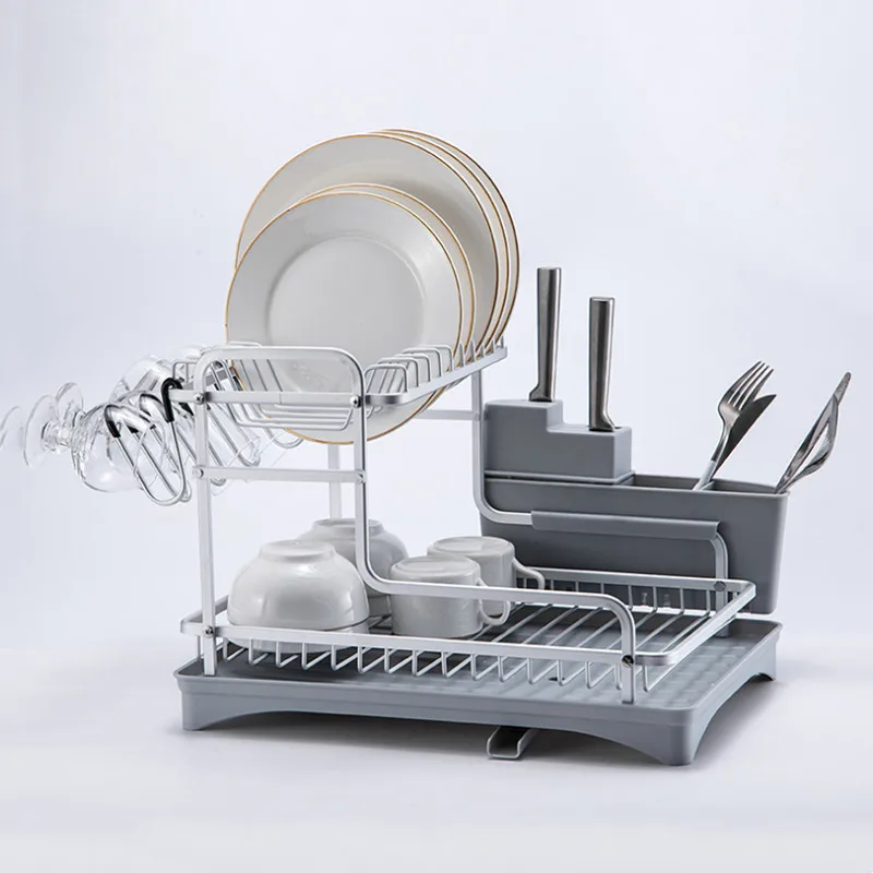 Aluminum Alloy Kitchen Sink Stand Dish Drying Rack Drainer Storage Shelf Organizer Container Accessories Knives Utensils Holder