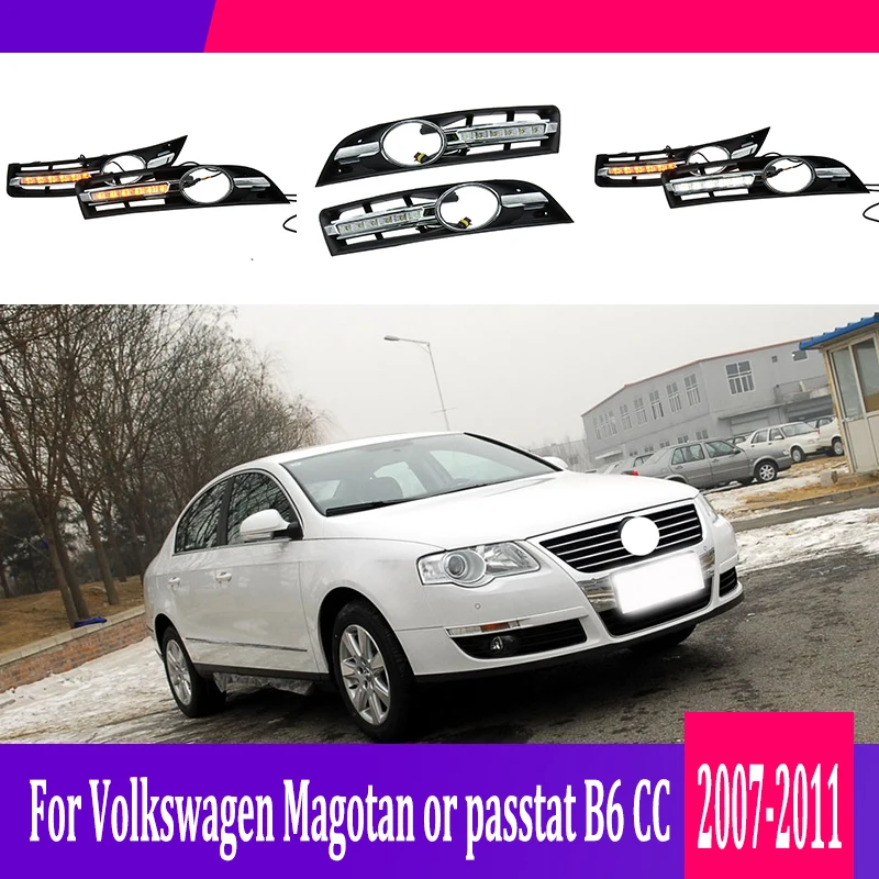 

For Magotan or Passat B6 CC 2007-2011 LED Daytime Driving Running Light DRL Car Fog Lamp 6000K White Light Turn Yellow Light
