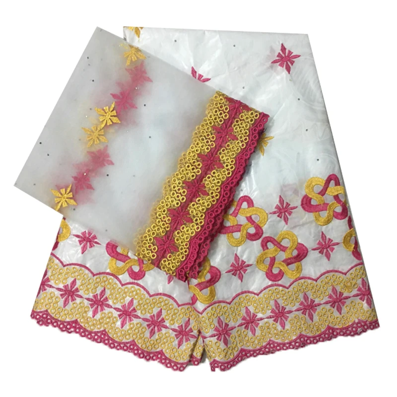 african fabric bazin riche tissu africain cotton embroidered Textiles with tulle lace set 5+2 yards/lot | Дом и сад