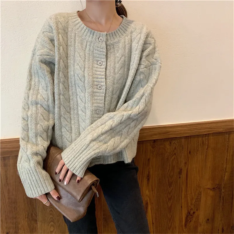 

HziriP Knitted Women Cardigan Sweater Office Wear Single Breasted Long Sleeve Twist Sweaters Female 2020 Autumn Spring Cardigan
