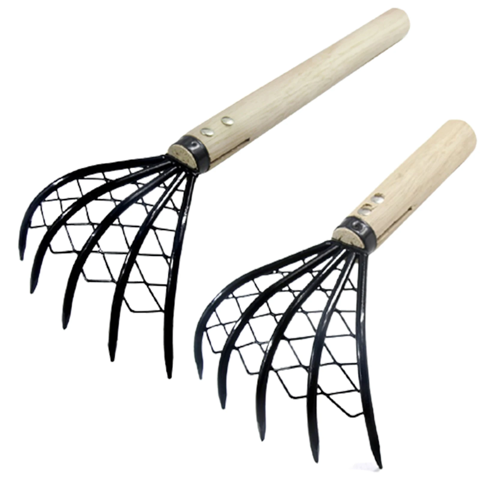 

5-Tine Hand Claw Rake with Wooden Handle Durable Long Lasting Convenient Portable Anti-Rust for Beach Garden AA