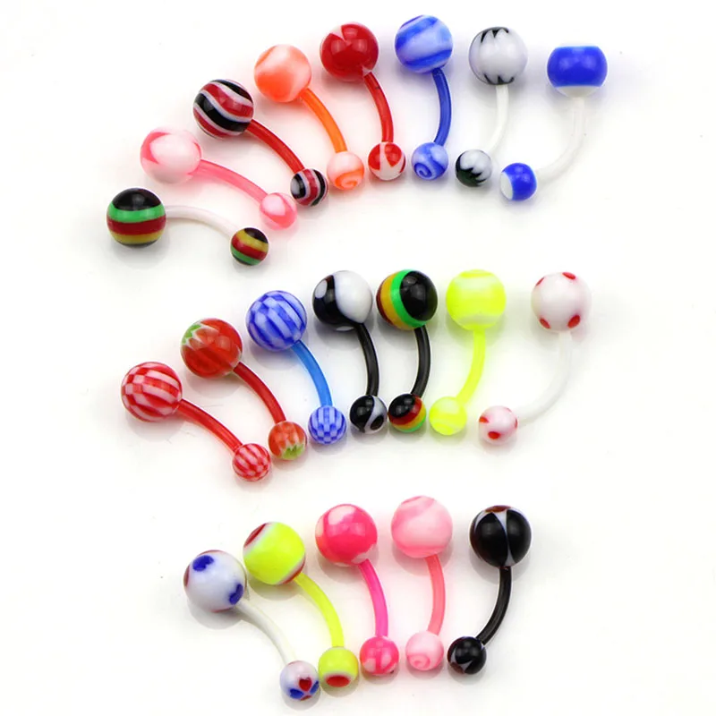Силиконовые серьги-гвоздики для пирсинга пупка разноцветные 20 шт. | Украшения и