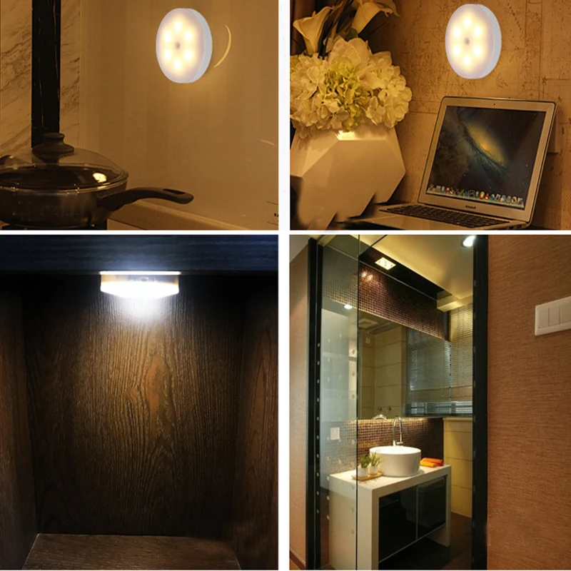 Ночник с 6 светодиодами и круглыми датчиками настенный светильник пассивным ИК