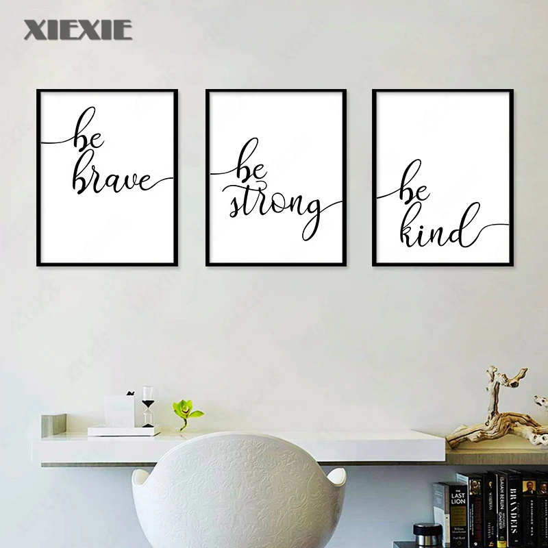 

Be Kind Be Strong Minimalist Black and White English Letter Decorative Painting Living Room Bedroom Hanging Wall Art Poster