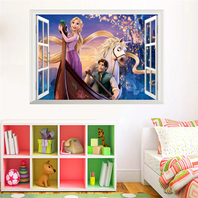 

Cartoon Princess 3d Window Wall Stickers For Kids Room Home Decoration Diy Anime Movie Mural Art Girls Wall Decals Pvc Posters