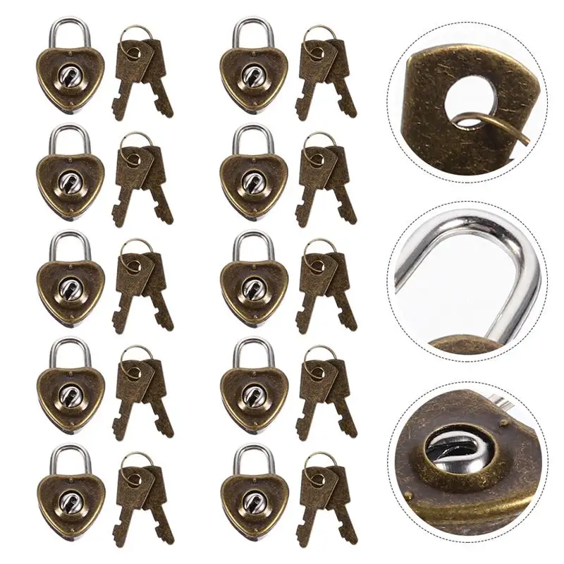 

10pcs Practical Heart Shape Padlock Mini Cabinet Lock Drawer Lock for Luggage