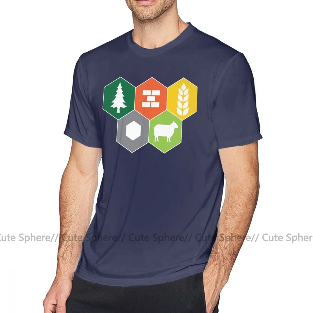 Catan, футболка, Settlers Of Catan Fan, футболка, забавная футболка с коротким рукавом, футболка для мужчин, с графическим рисунком, для пляжа, хлопка, большая футболка - Цвет: Navy Blue