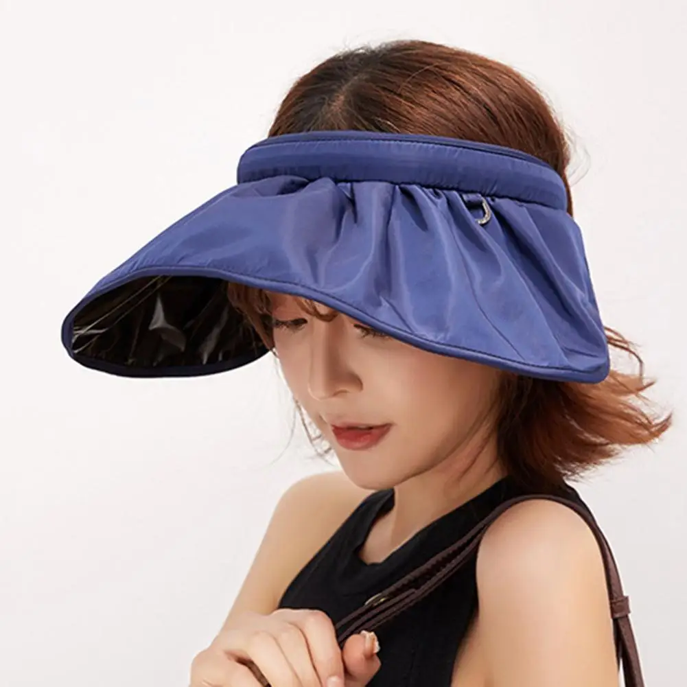 

Women Summer Solid Color Anti-UV Wide Brim Empty Top Foldable Visor Cap Sun Hat Womens Caps Ponytail Wide Brim Hat