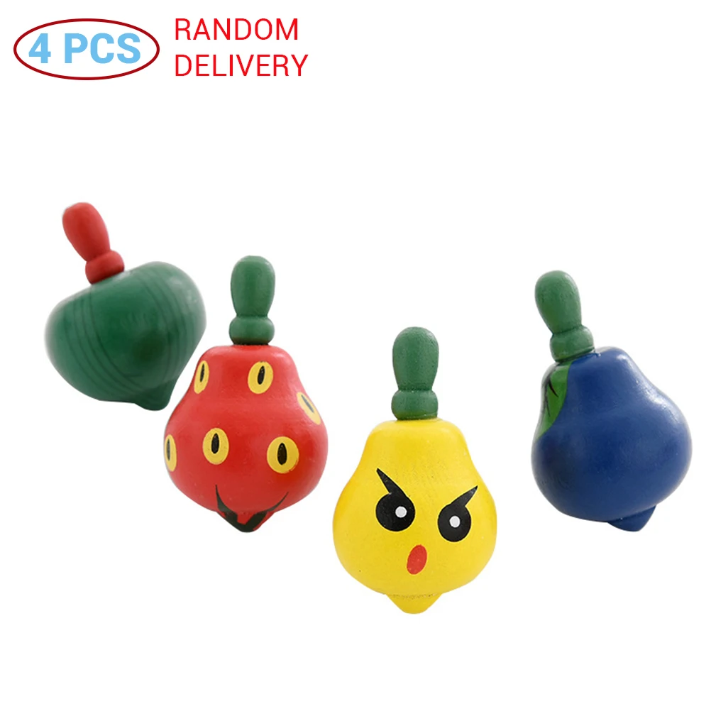 Kid'S Забавные игрушки 4 шт. дерево ручной работы в форме фруктов волчок вращение