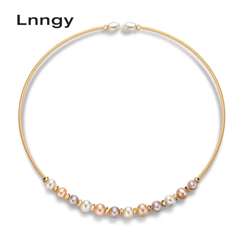

Lnngy 14K Gold Filled Chokers Necklace 5.5-7mm Natural Freshwater Pearl Elegant Pearl Necklace Chokers Women Jewelry Gifts