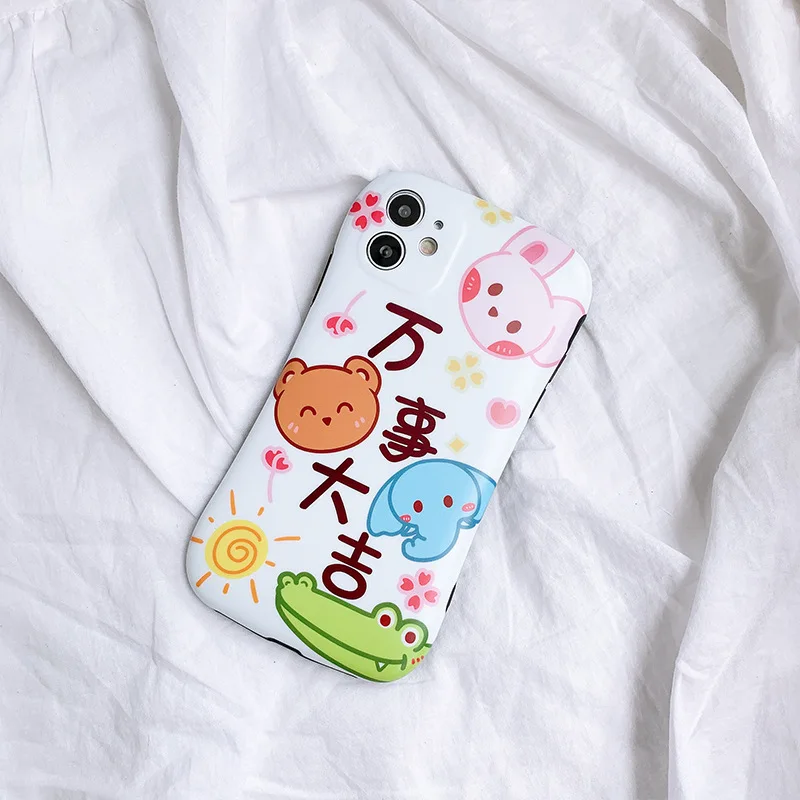 

Retro Cartoon Animal Bear Bunny Elephant Rabbit Phone Case For iPhone11 Pro Max Xr Xs Max 8 Plus 7Plus Case Cute Soft Cover