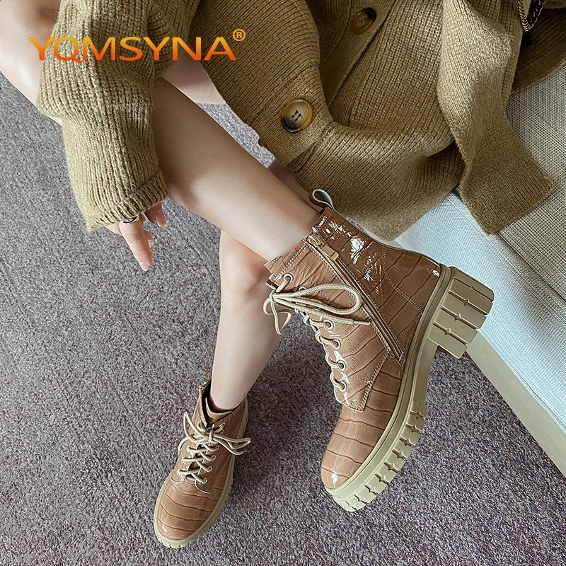 spesifikasi YQMSYNA Sepatu Bot Pergelangan Kaki Kasual Wanita Sepatu Bot Hak Persegi Berenda Ujung Bundar Kulit Asli Sepatu Perjalanan Anti-selip Ritsleting Mode AS190