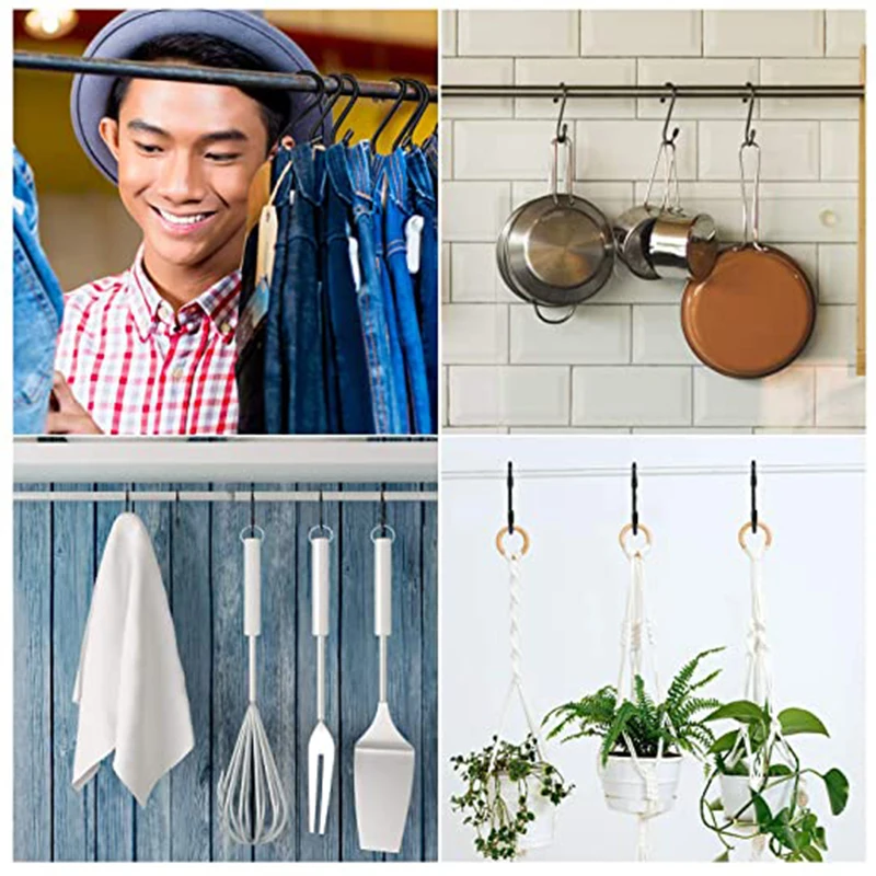 

10Pcs Black S Shaped Hooks Hanging Heavy Duty Hanger For Bedroom Office Kitchen Bathroom Coat Bag Plants Storage Holder