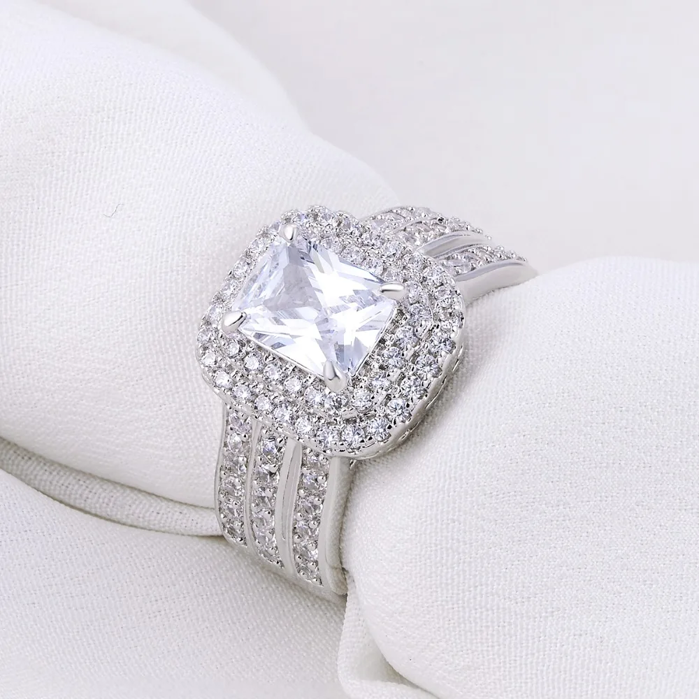 Newshe Свадебные Кольца для женщин классические ювелирные изделия 1,8 Ct Принцесса Cut AAA CZ Твердые 925 серебро кольцо для помолвки набор