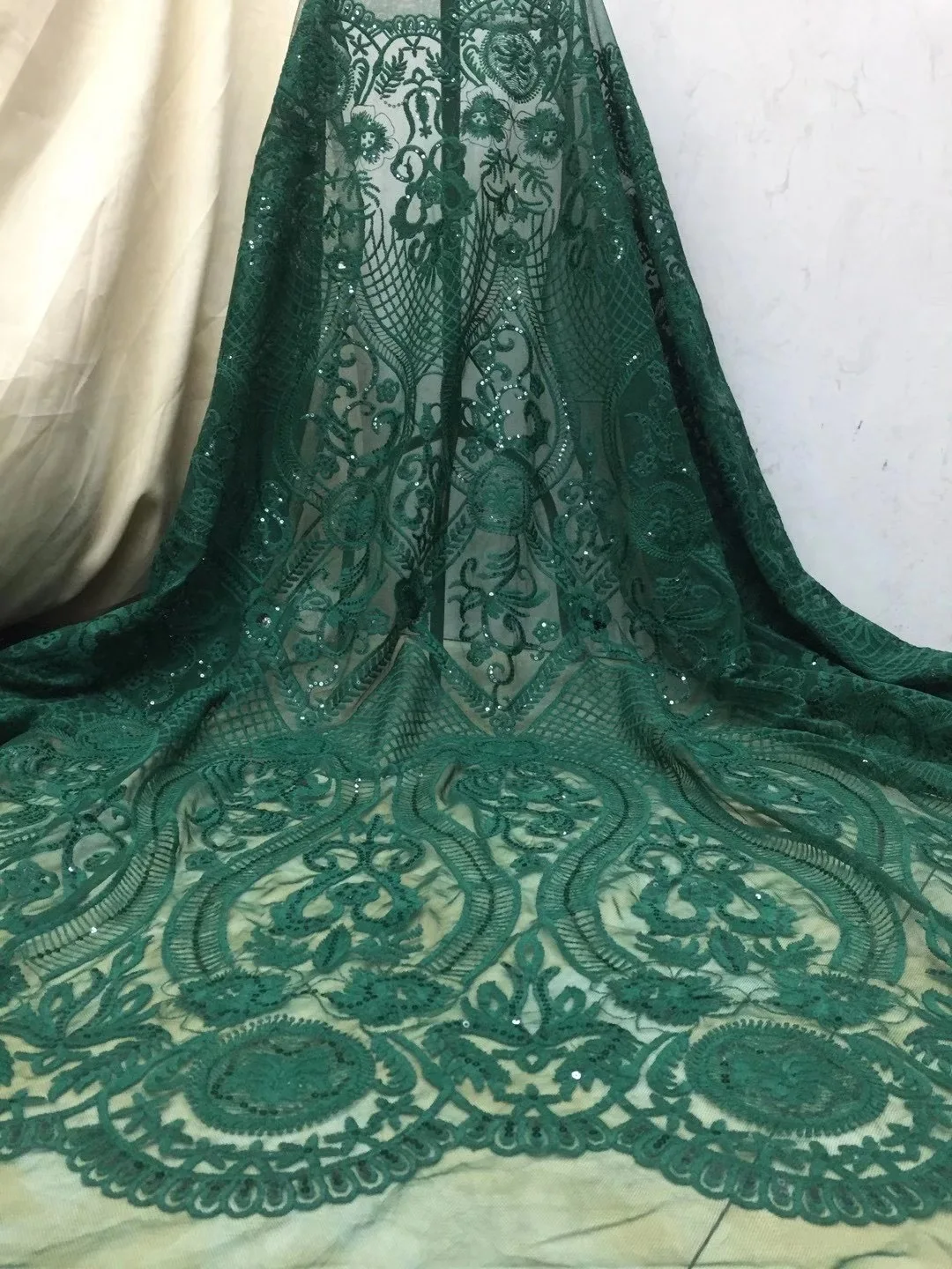 

France Nigeria Sequins African Mesh Tulle Mesh Lace Fabric 5 Yards / Many High Quality Wedding Dresses D4250