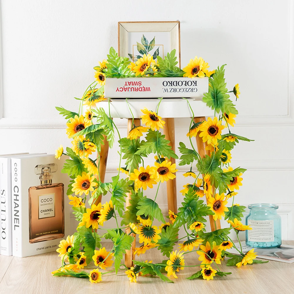 

Artificial Sunflower Silk Hanging Vine Leaves Christmas Wedding Home Decoration Backdrop Fake Flower Leaves Plant Faux Foliage