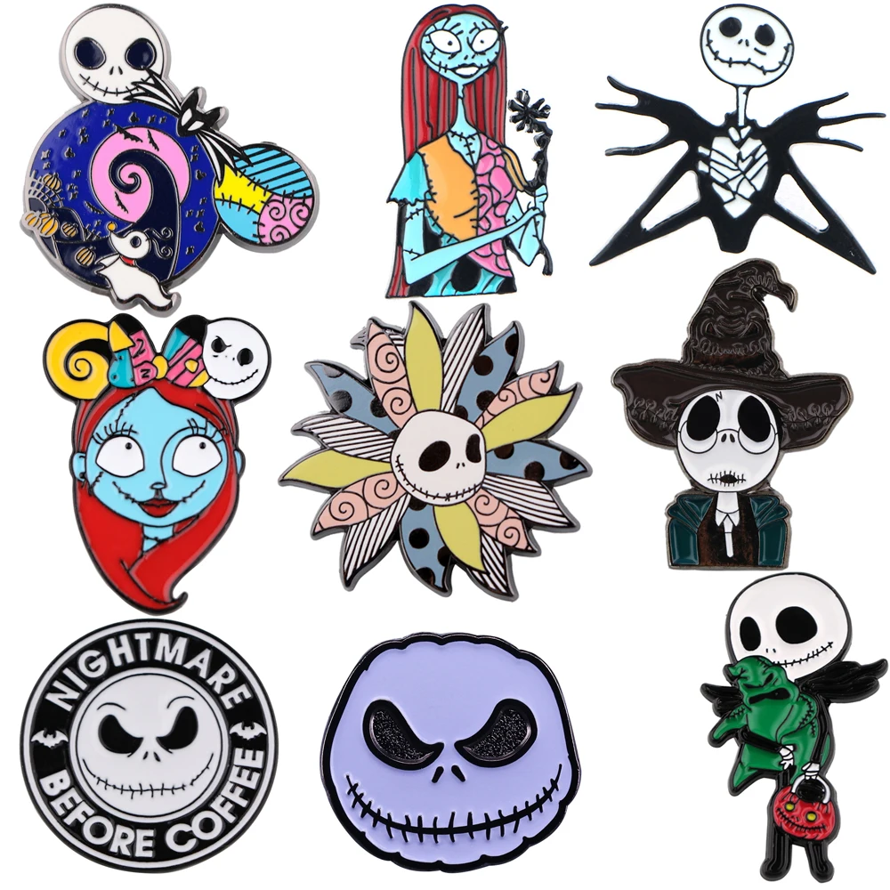 

YQ752 The Nightmare Before Christmas Enamel Lapel Pin Ghost Skull Brooch Cartoon Halloween Badge Bags Jeans Tie Pin Jewelry Gift