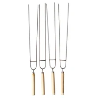 u type food grade stainless steel bbq skewer shish kebab bbq fork set long wood handle barbecue needle meat grill outdoor tools