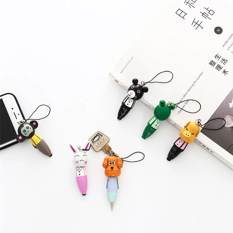 1 шт. деревянная шариковая ручка с маленьким мультяшным животным |