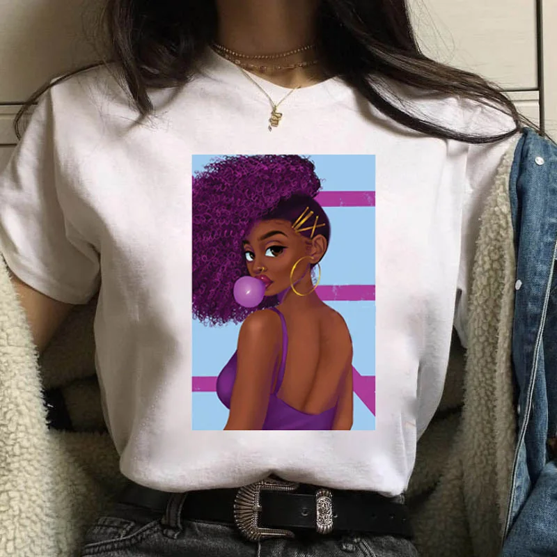 

VogueT Shirt Women Melanin T Shirt Black African Curly Hair Girl Printed Tshirt Femme Harajuku Clothes Female T-shirt Tops Tee