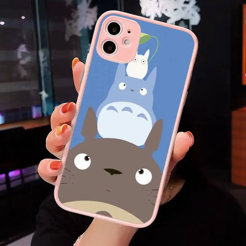 

Totoro Phone Case Matte transparent For Pink iPhone 12 Mini 11 Pro XR XS Max 7 8 Plus X Back Cover