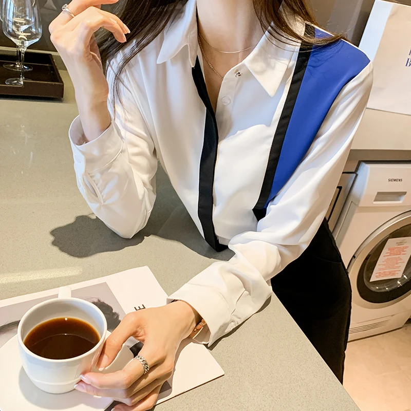 2021 Новинка весны контрастная одежда с отложным воротником верхняя модная