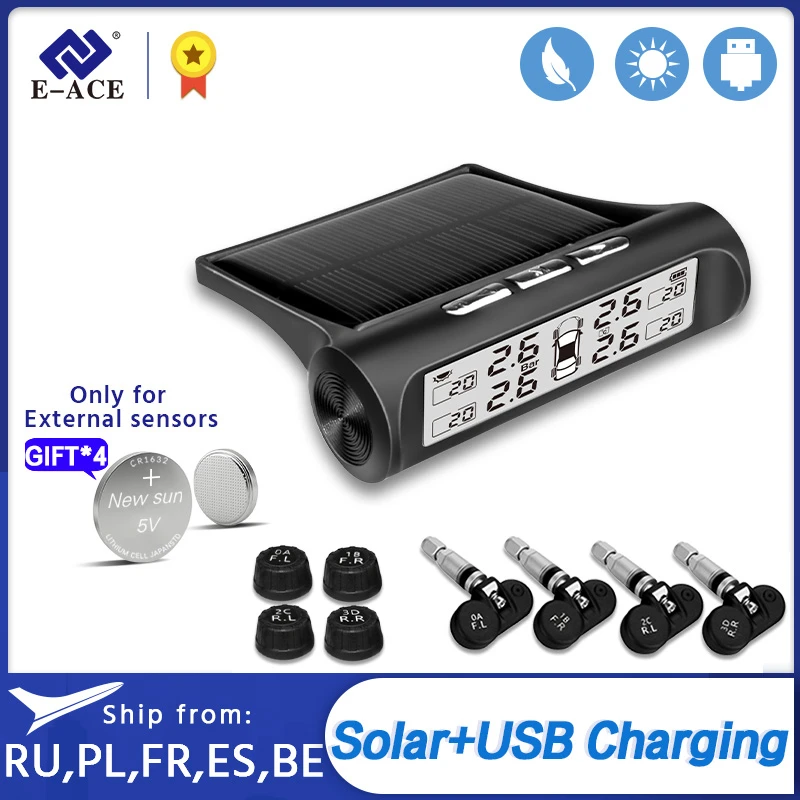 E ACE TPMS солнечная энергия автомобильный контроль давления в шинах сигнализация