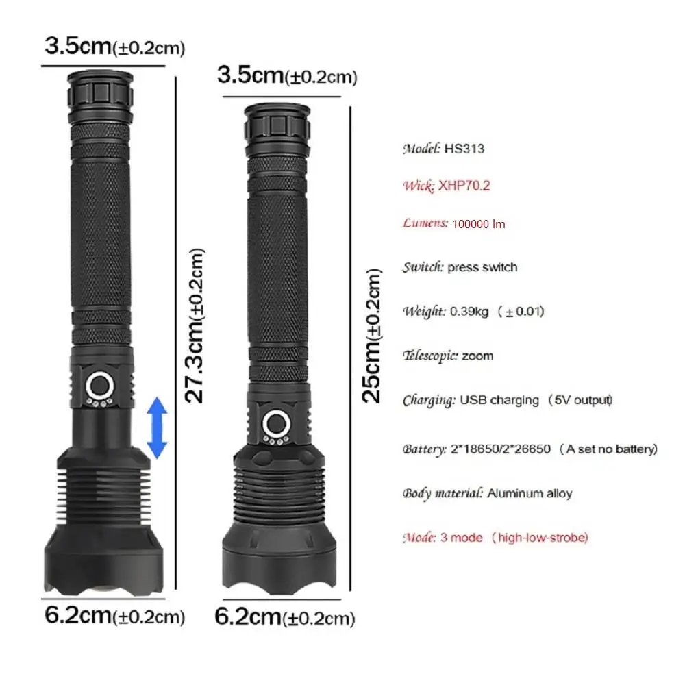 Супер люменов XLamp xhp70.2 мощный светодиодный фонарик с увеличением светодиодный фонарь xhp70 xhp50 18650 26650 usb перезаряжаемый аккумулятор водонепроницаемый