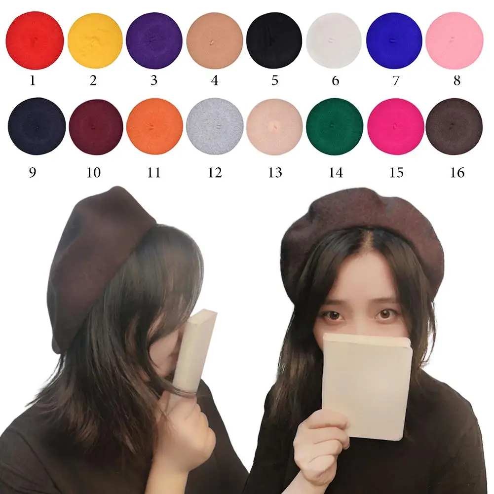 Женский берет простая шапка шапочка для девочки шерсть теплая зимняя женщин Femme