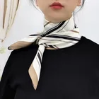 2022 женский шелковый шарф в полоску, Женский хиджаб, женский платок, шали с принтом, офисные маленькие шарфы, платок-бандана